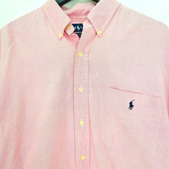 Vintage Ralph Lauren Pink Big Long Sleeve Button Front Shirt 100% Cotton Men L - Picture 2 of 4